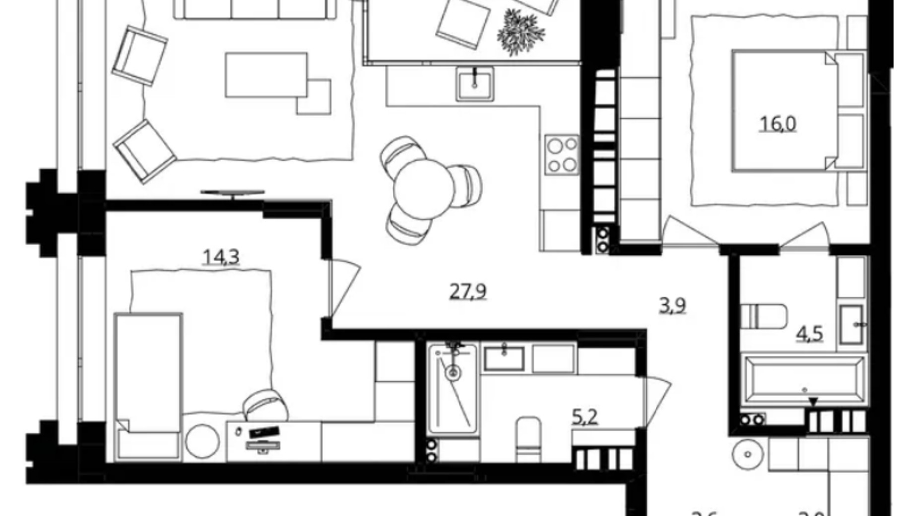 Планування 2-кімнатної квартири в ЖК Doma Trabotti 81 м², фото 598708