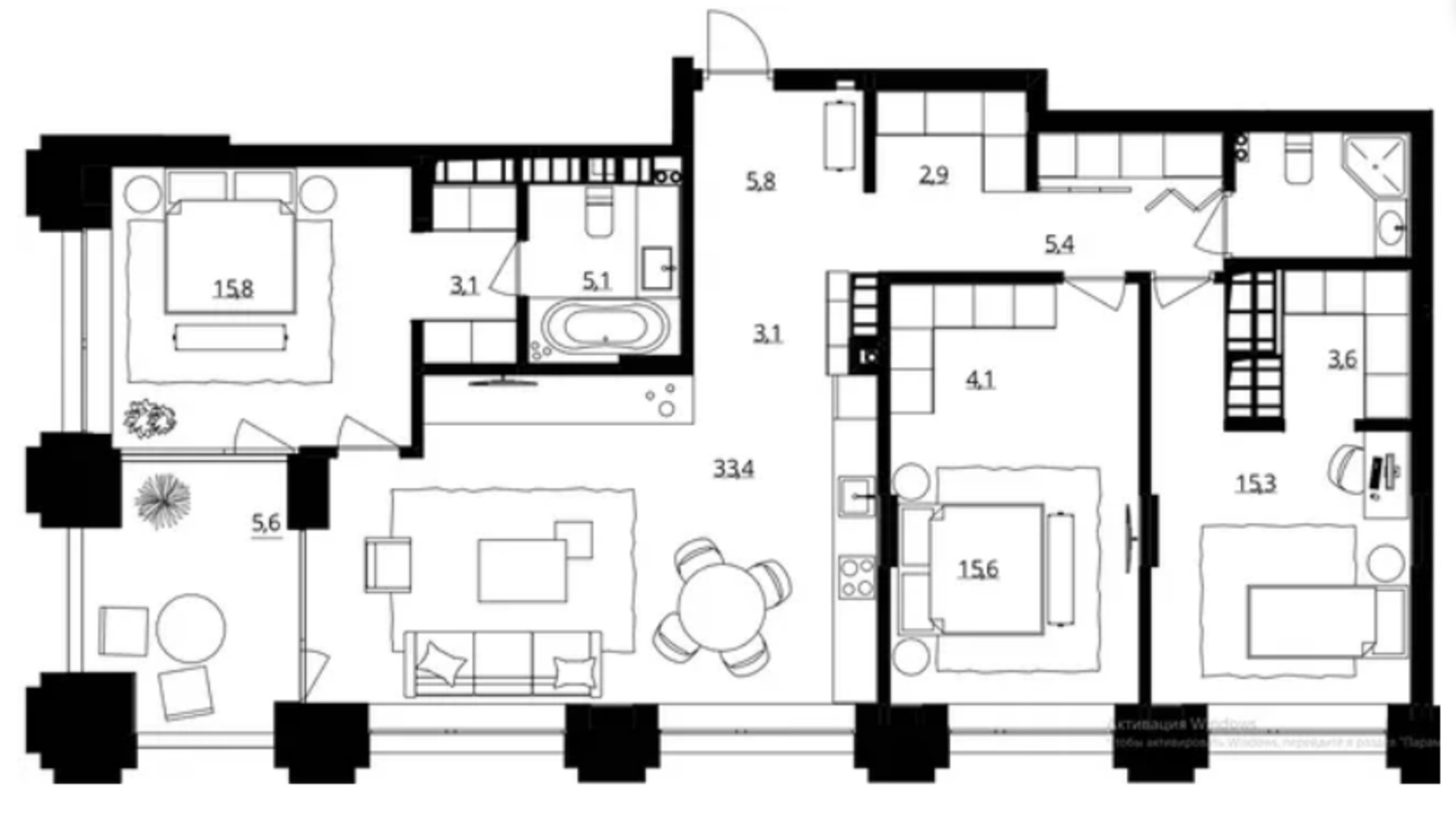 Планировка 3-комнатной квартиры в ЖК Doma Trabotti 118.9 м², фото 598712