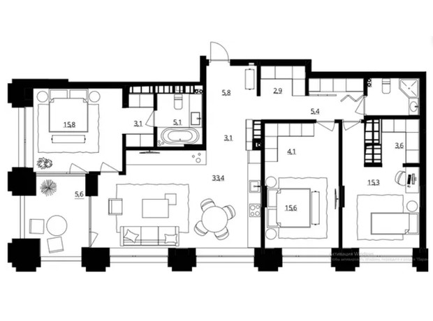 ЖК Doma Trabotti: планування 3-кімнатної квартири 118.9 м²