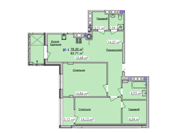 ЖК Соняшник: планування 2-кімнатної квартири 85.52 м²