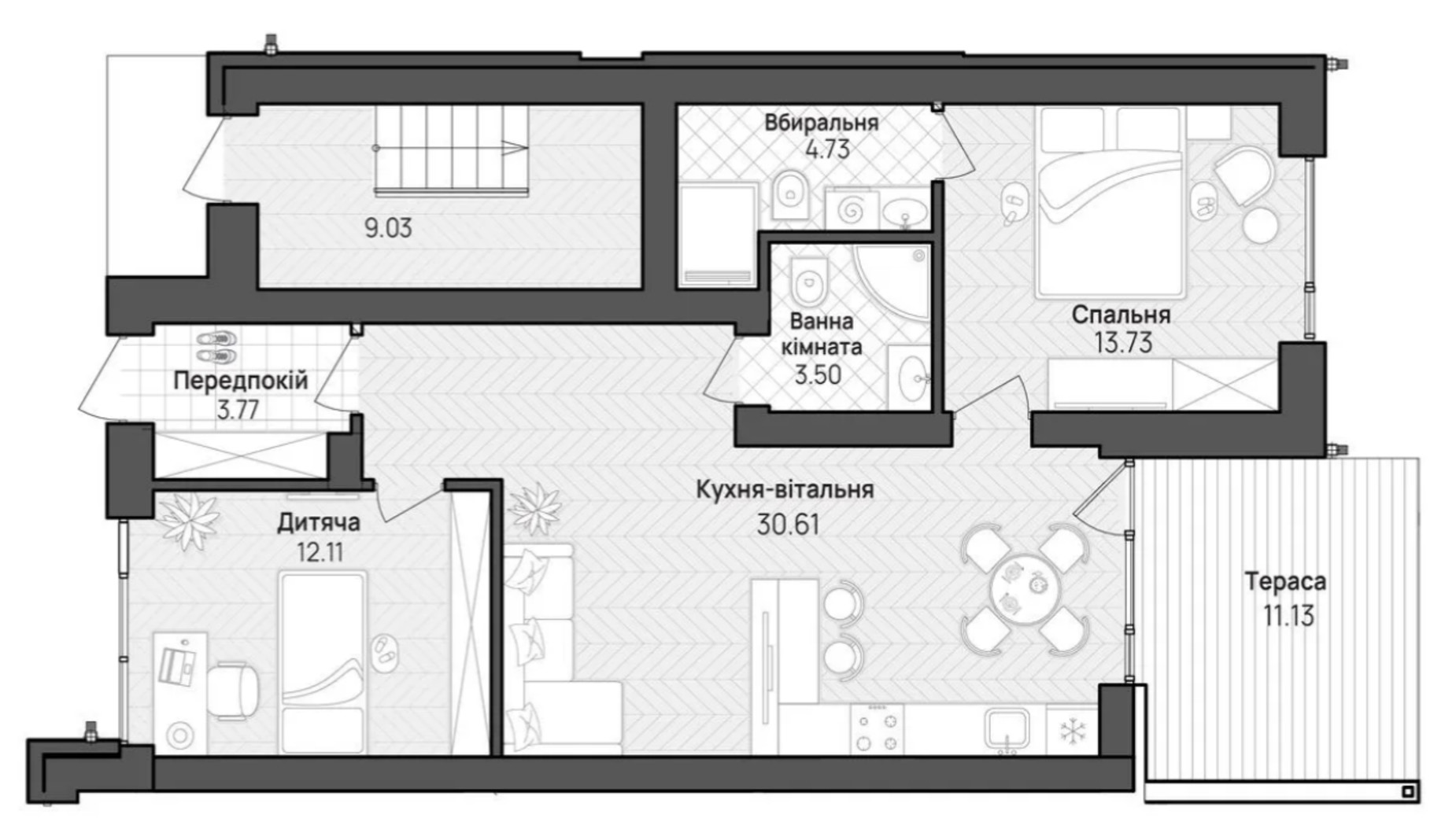 Планировка апартаментов в КГ О.Краса 77 м², фото 598805