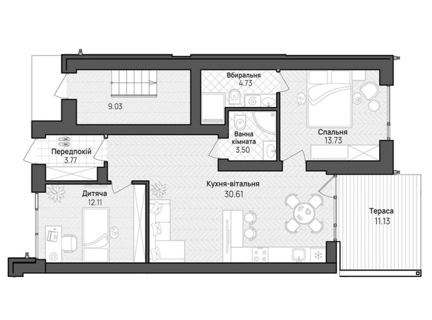 КГ О.Краса: планировка 2-комнатной квартиры 77 м²