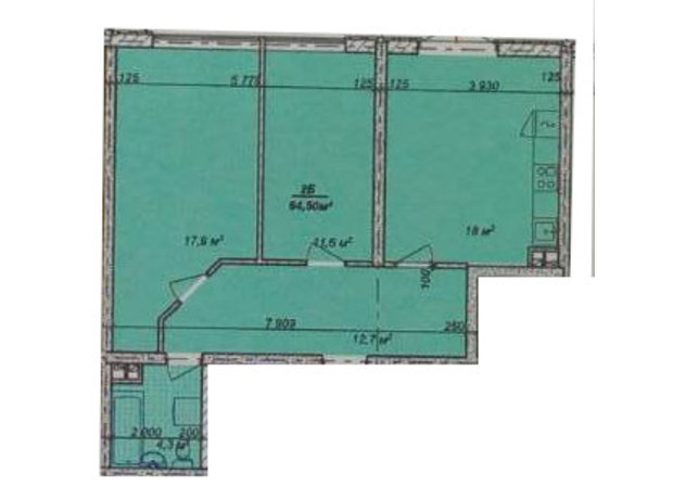 ЖК ЛесSky: планування 2-кімнатної квартири 64.8 м²