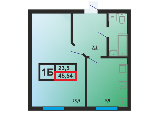 ЖК ЛесSky: планування 1-кімнатної квартири 46 м²