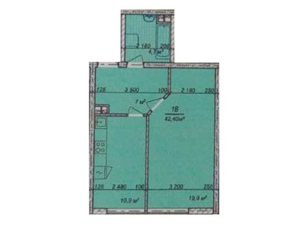 ЖК ЛесSky: планировка 1-комнатной квартиры 42.5 м²