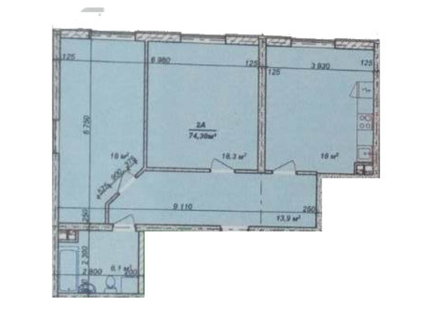 ЖК ЛесSky: планировка 2-комнатной квартиры 74.6 м²