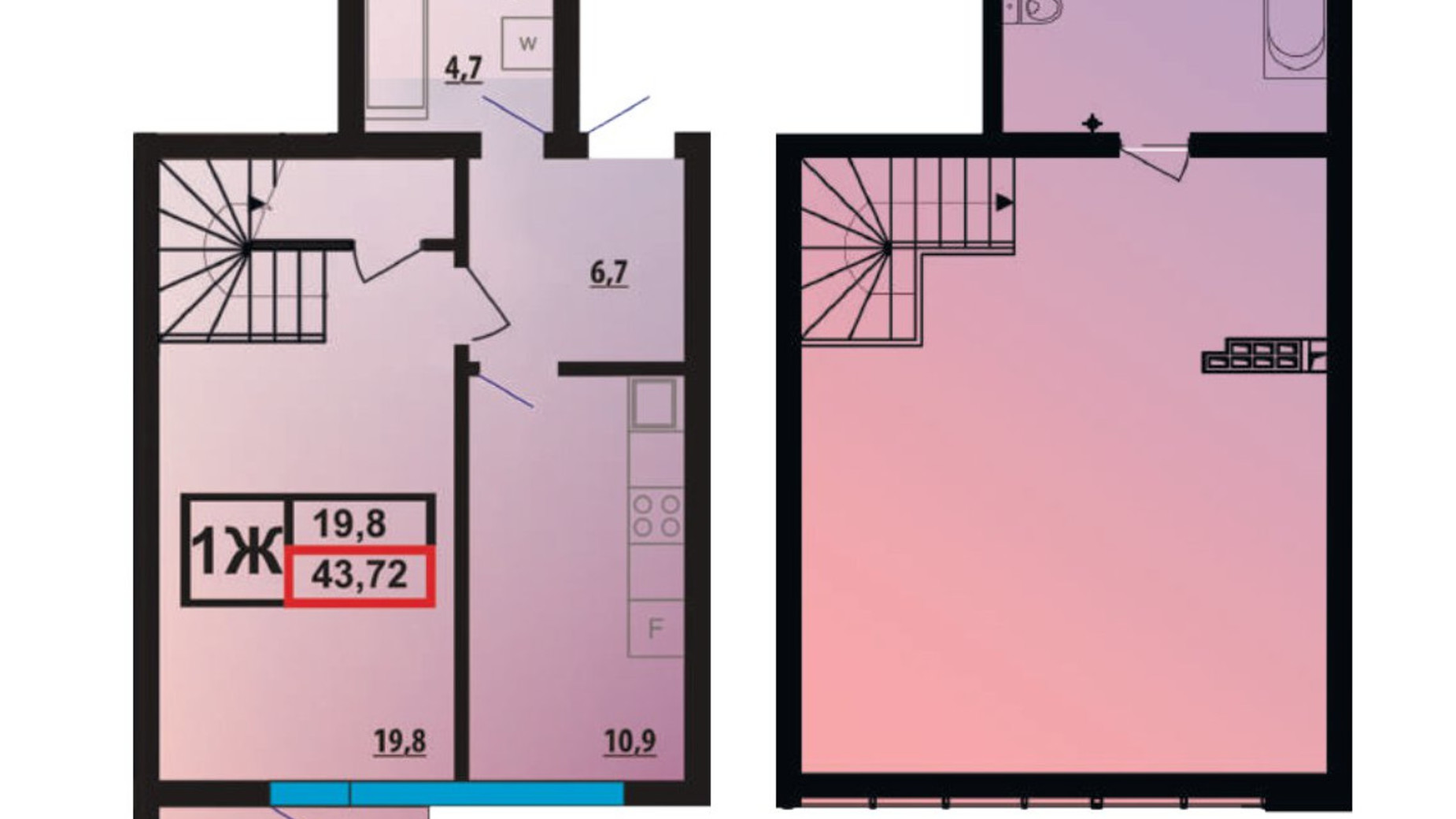 Планування багато­рівневої квартири в ЖК ЛесSky 90.7 м², фото 598836