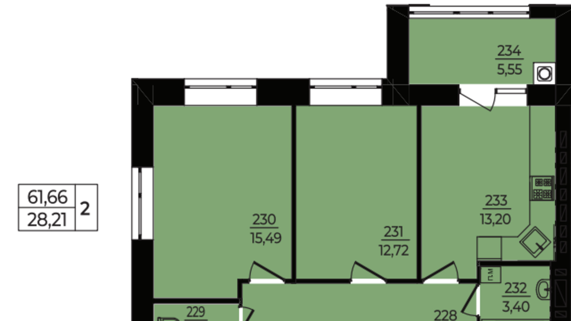 Планування 2-кімнатної квартири в ЖК Едем 61.66 м², фото 598875