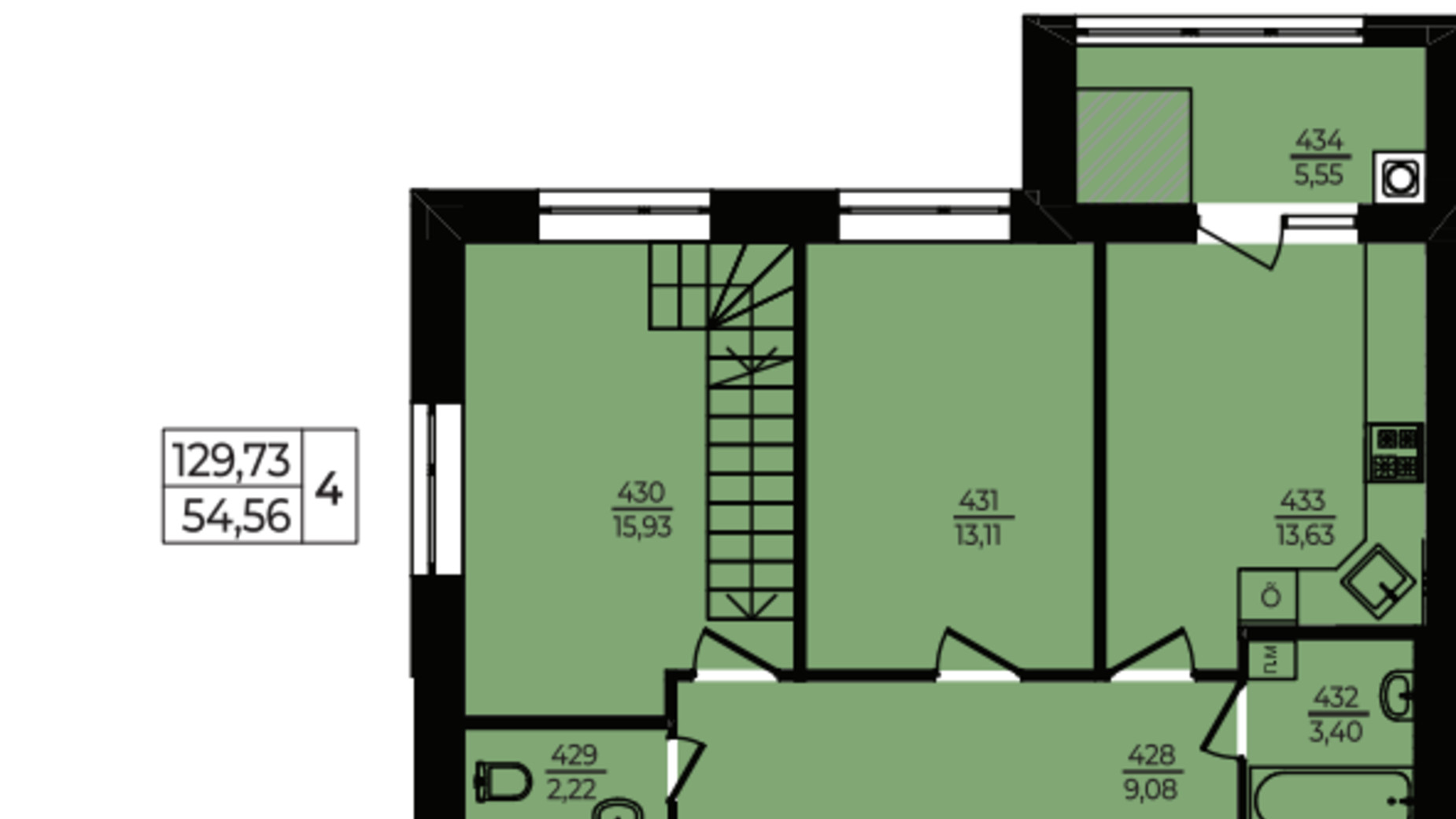 Планування 4-кімнатної квартири в ЖК Едем 129.73 м², фото 598881