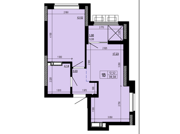 ЖК Hello House: планировка 1-комнатной квартиры 38.58 м²