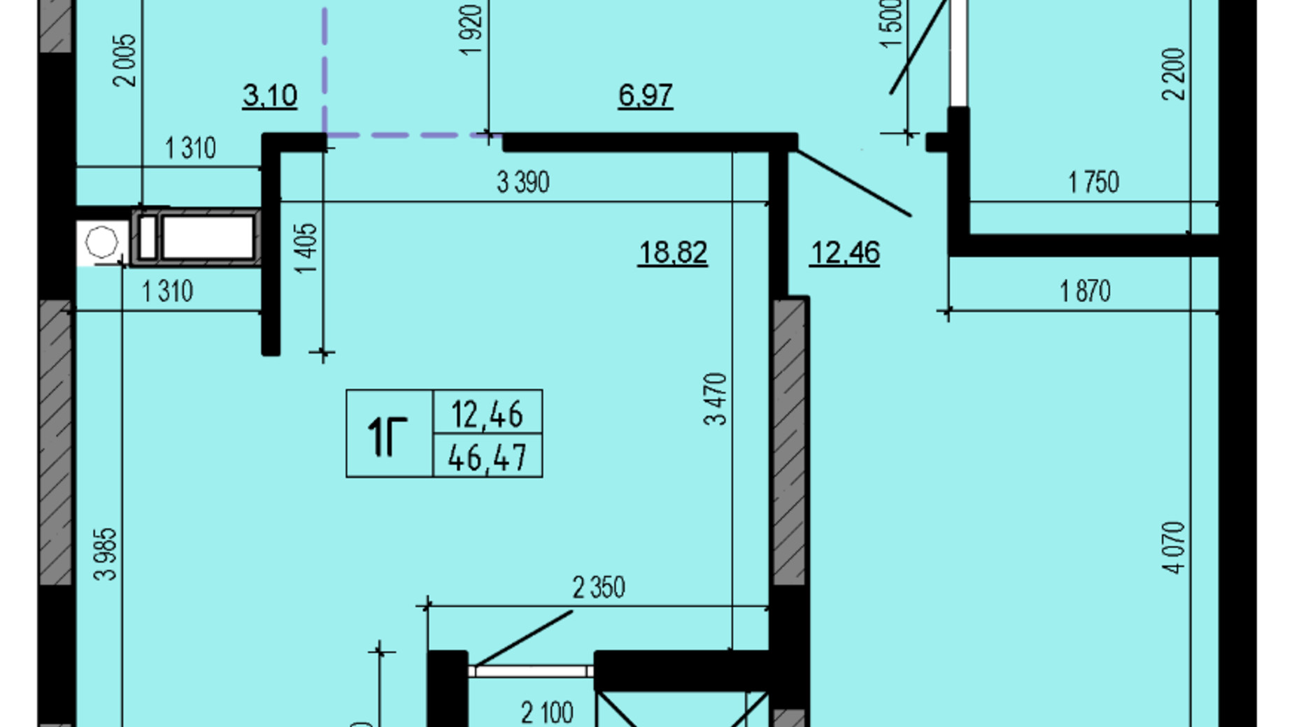 Планировка 1-комнатной квартиры в ЖК Hello House 46.47 м², фото 598919