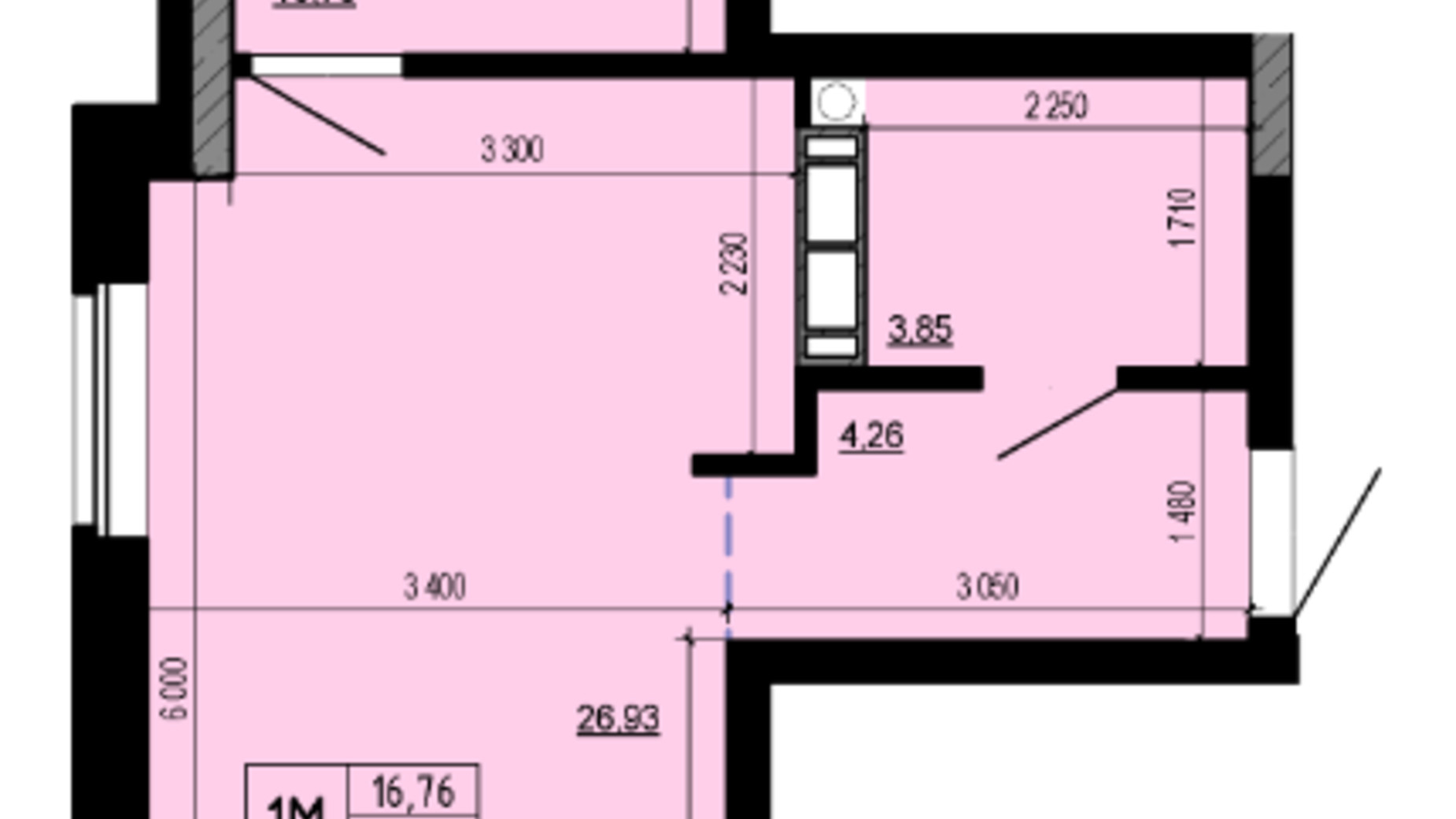Планування 1-кімнатної квартири в ЖК Hello House 53.62 м², фото 598920