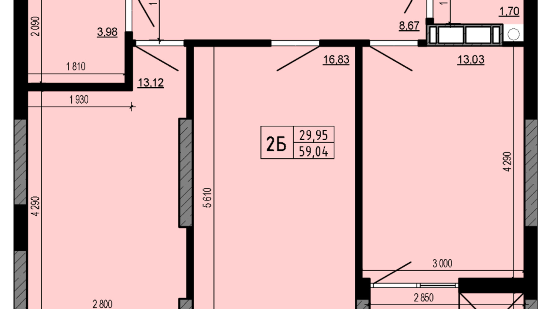 Планировка 2-комнатной квартиры в ЖК Hello House 59.04 м², фото 598922