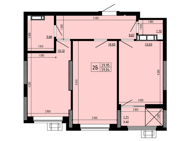 ЖК Hello House: планування 2-кімнатної квартири 59.04 м²