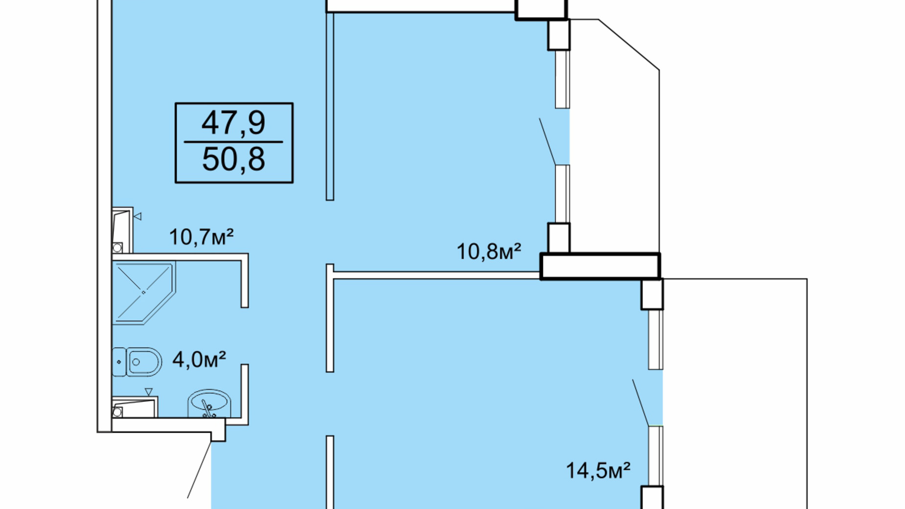 Планування апартаментів в Апарт-комплекс Breeze Marine 50.8 м², фото 599195