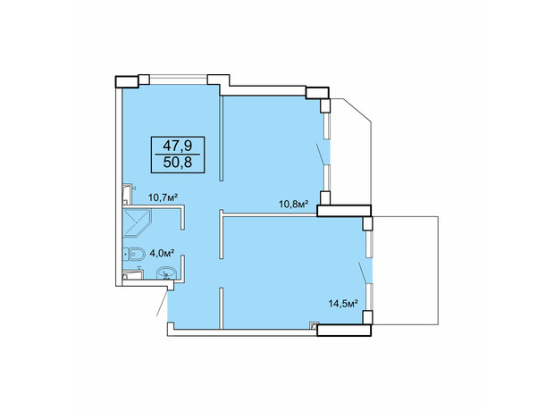 Апарт-комплекс Breeze Marine: планировка 2-комнатной квартиры 50.8 м²