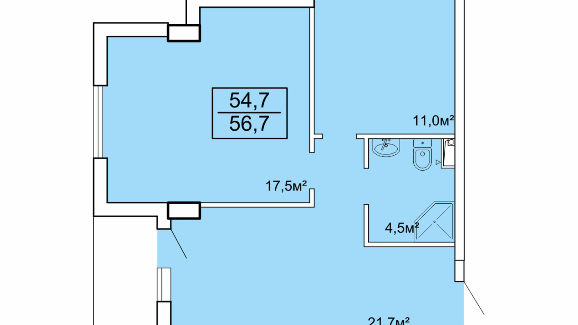 Планування апартаментів в Апарт-комплекс Breeze Marine 56.7 м², фото 599197