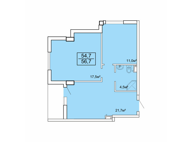 Апарт-комплекс Breeze Marine: планування 2-кімнатної квартири 56.7 м²