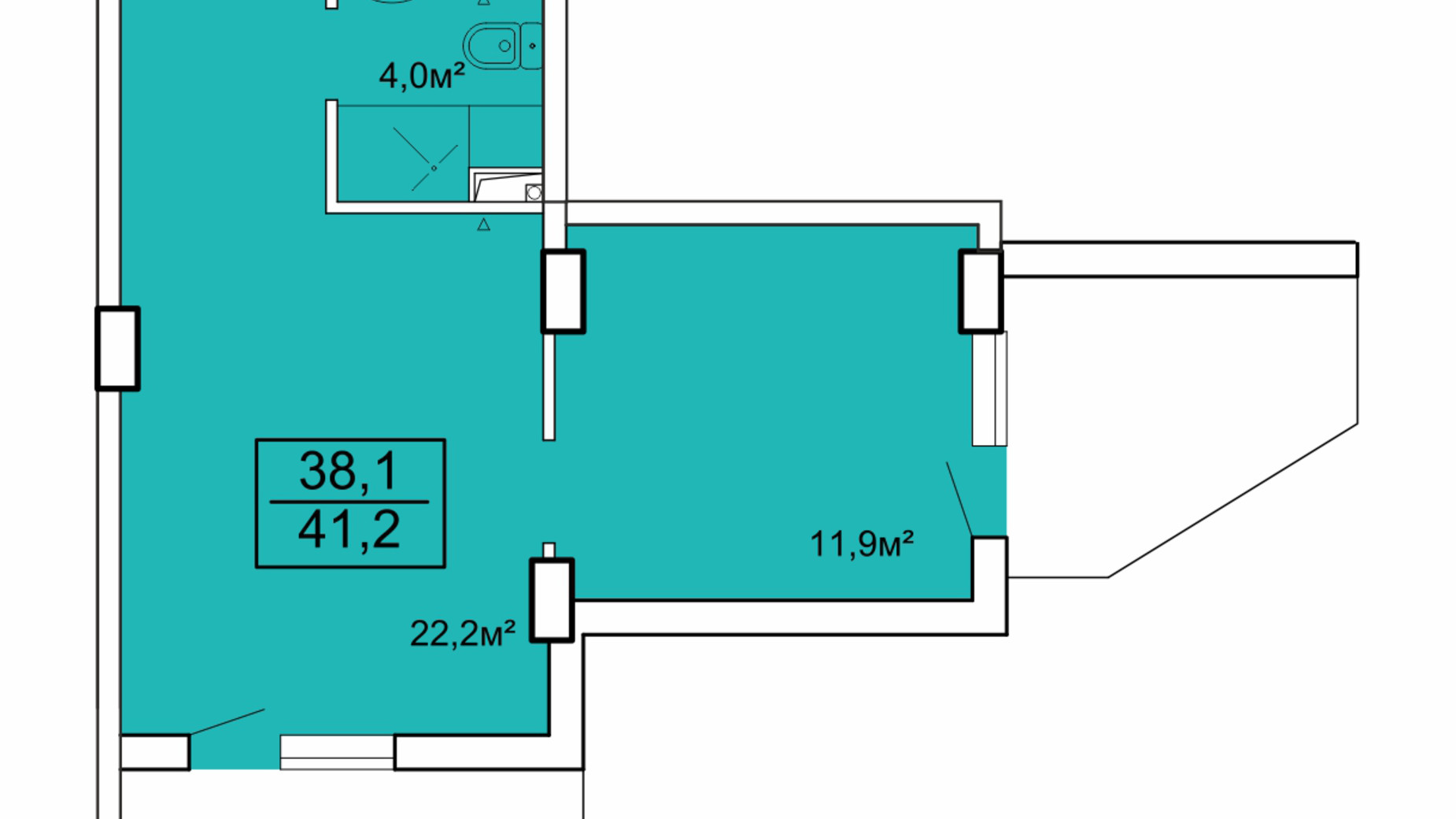 Планування апартаментів в Апарт-комплекс Breeze Marine 41.2 м², фото 599202