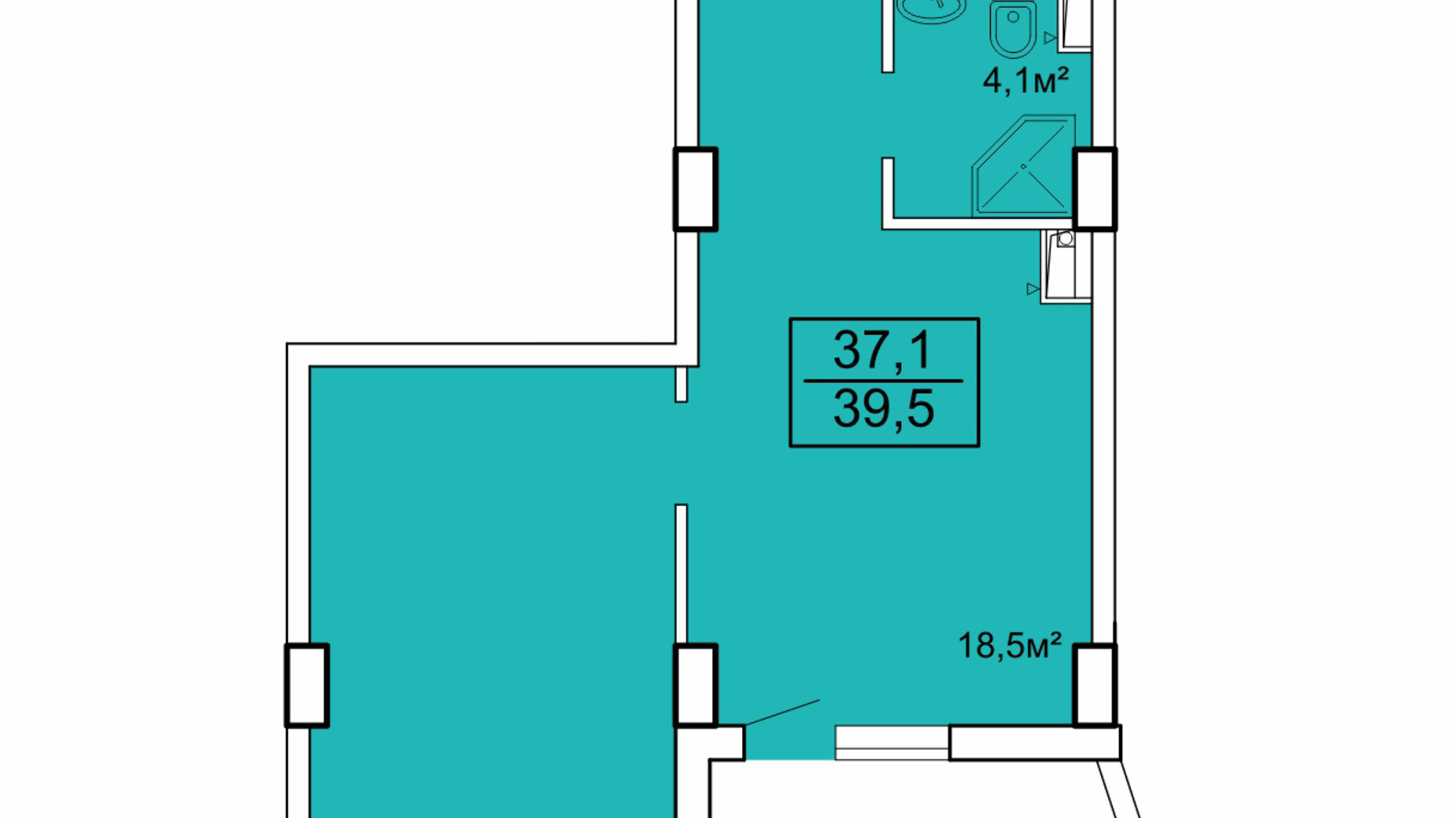 Планування апартаментів в Апарт-комплекс Breeze Marine 39.5 м², фото 599203