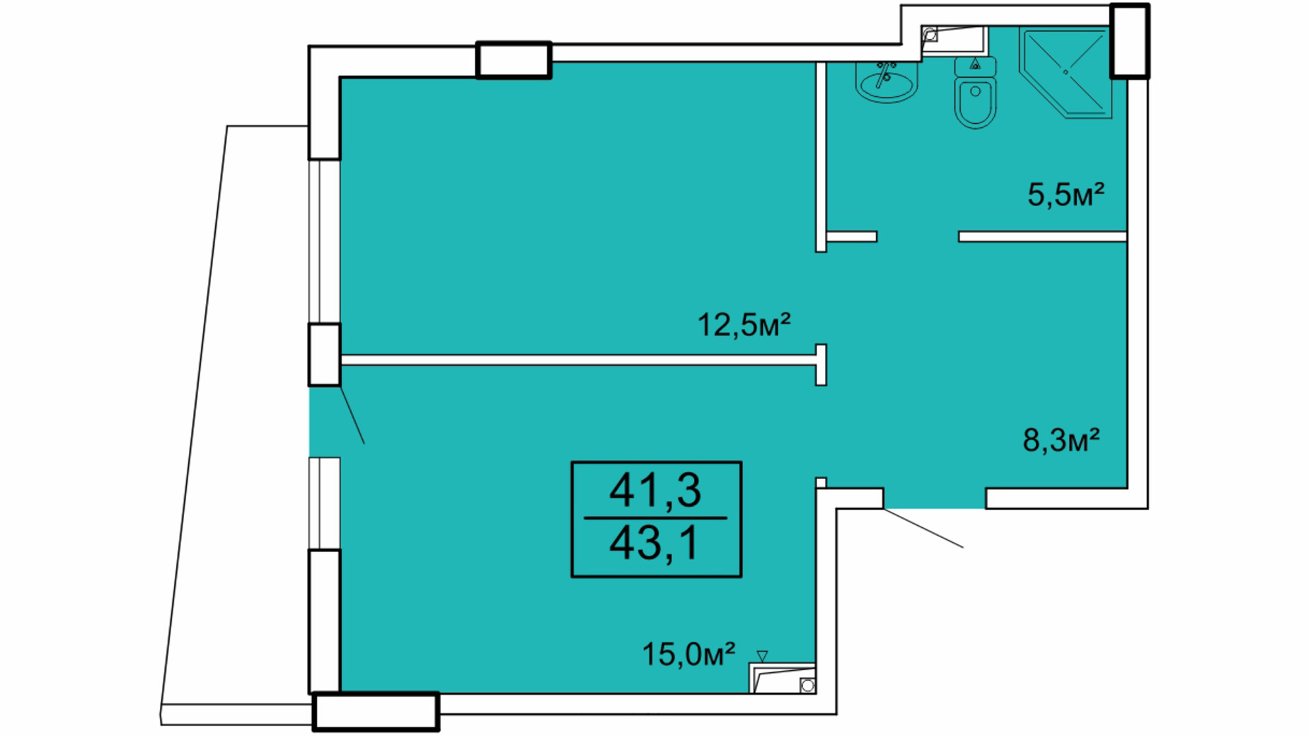 Планировка апартаментов в Апарт-комплекс Breeze Marine 43.1 м², фото 599207