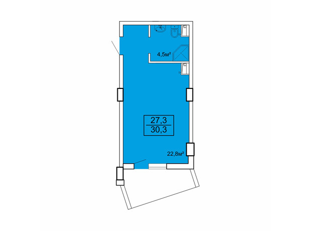 Апарт-комплекс Breeze Marine: планування 1-кімнатної квартири 30.3 м²