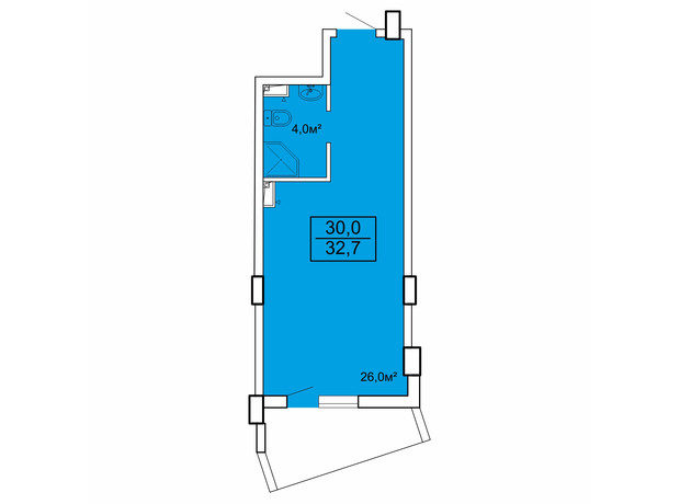 Апарт-комплекс Breeze Marine: планування 1-кімнатної квартири 32.7 м²