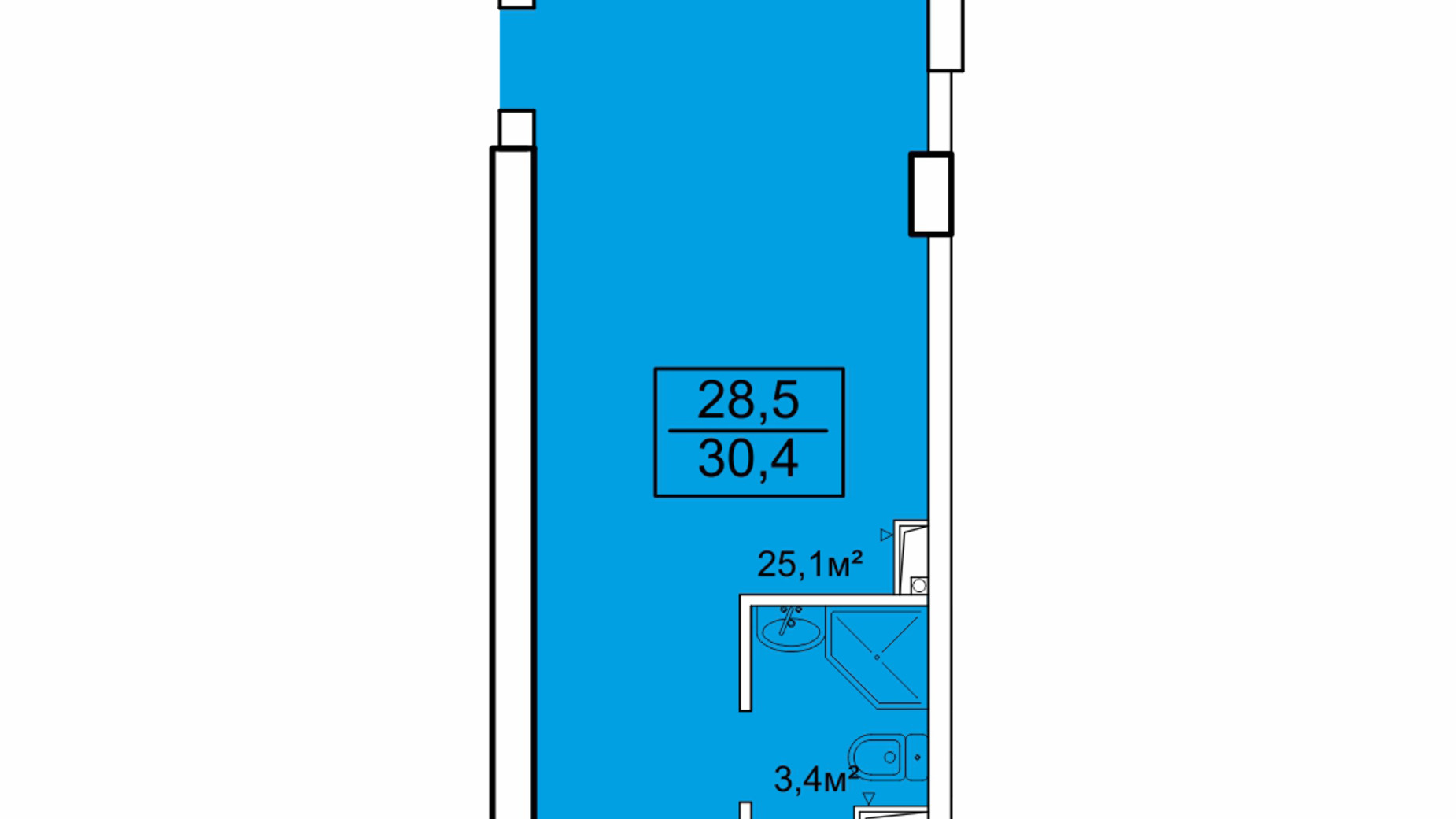 Планування апартаментів в Апарт-комплекс Breeze Marine 30.4 м², фото 599211