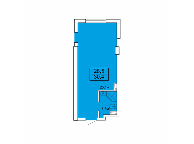 Апарт-комплекс Breeze Marine: планування 1-кімнатної квартири 30.4 м²