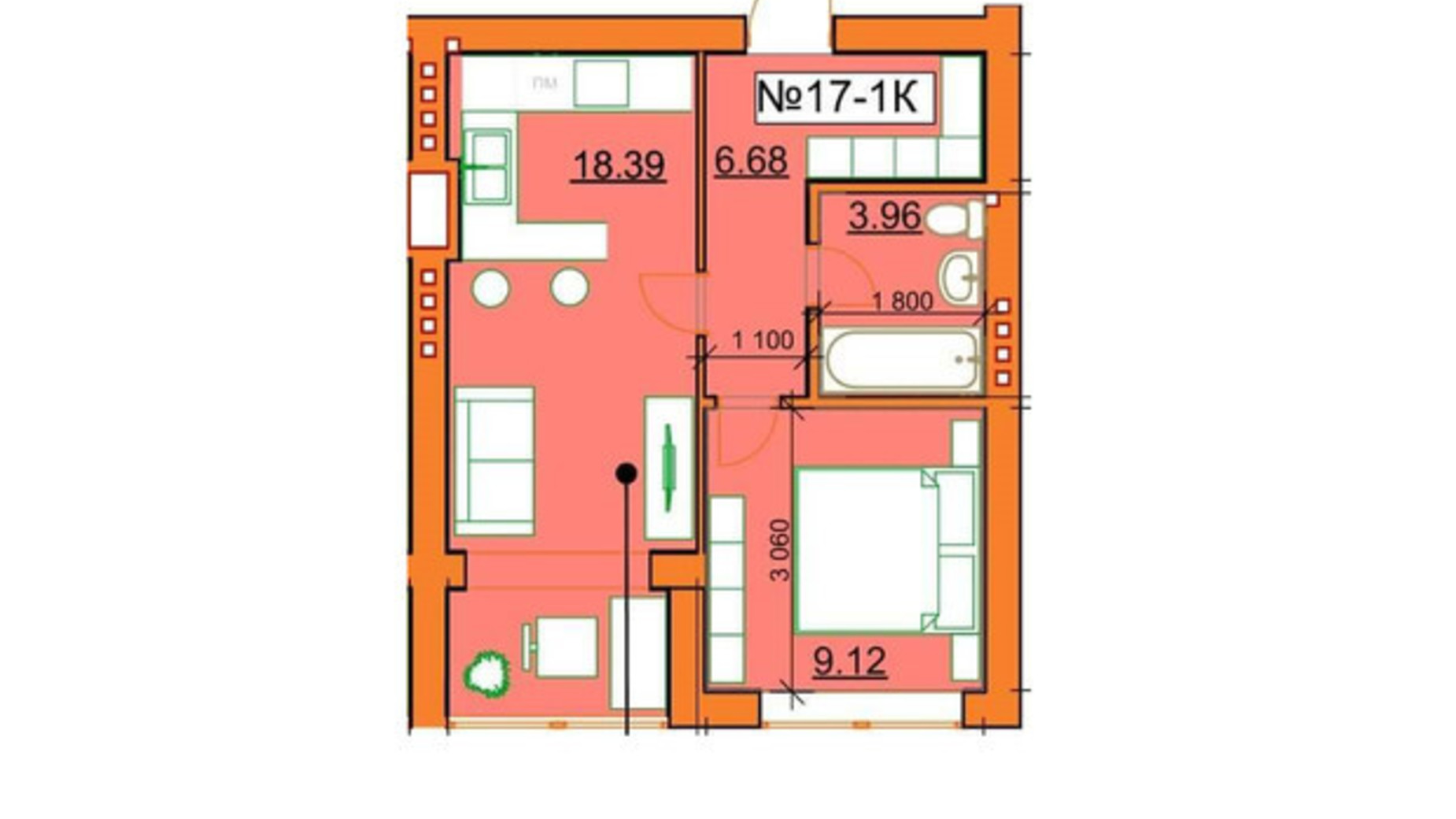 Планировка 1-комнатной квартиры в ЖК Гостомельские Липки 5 40.65 м², фото 599322