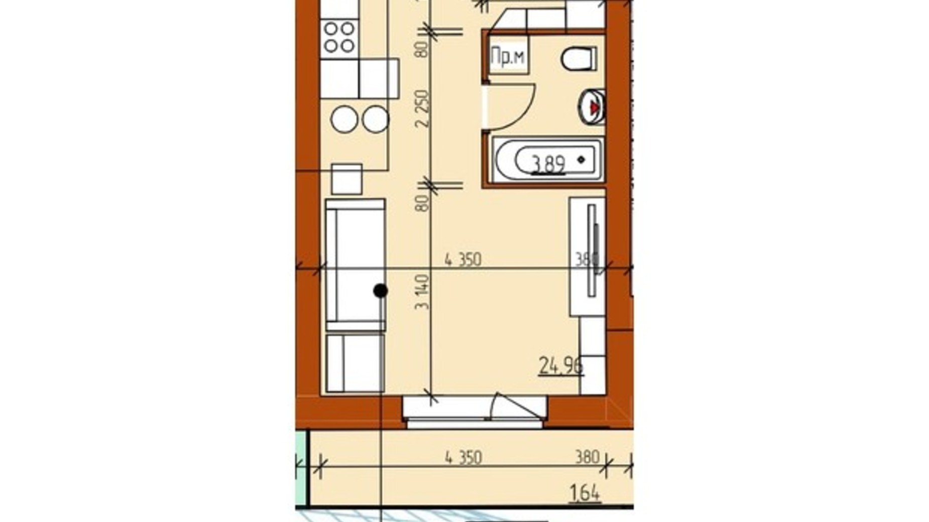 Планування 1-кімнатної квартири в ЖК Гостомельські Липки 5 30.49 м², фото 599326