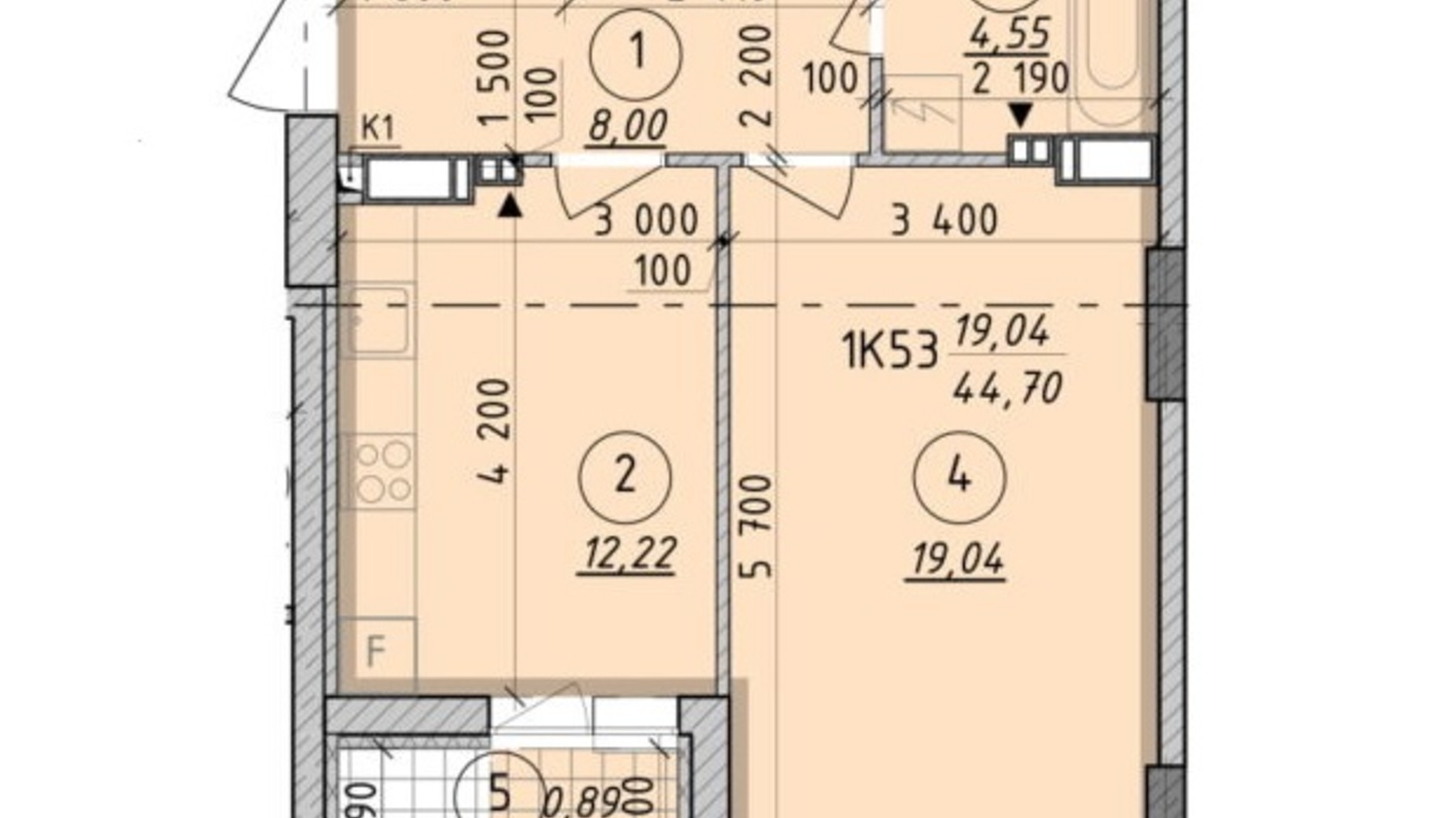 Планировка 1-комнатной квартиры в ЖК Борисо-Глебский 2 44.7 м², фото 599370