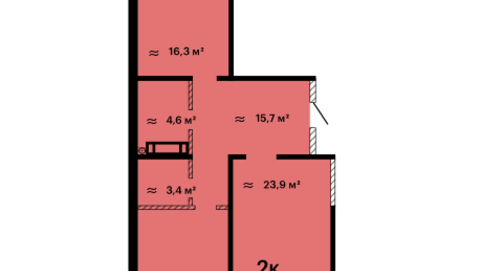 Планировка 2-комнатной квартиры в ЖК Оскар 86.5 м², фото 599384