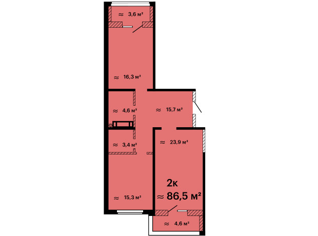 ЖК Оскар: планировка 2-комнатной квартиры 86.5 м²