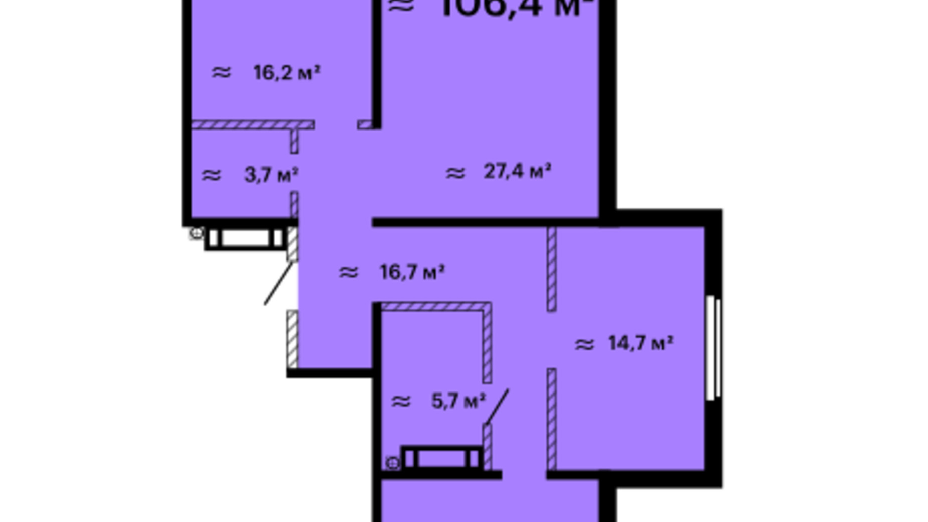 Планировка 3-комнатной квартиры в ЖК Оскар 106.4 м², фото 599403