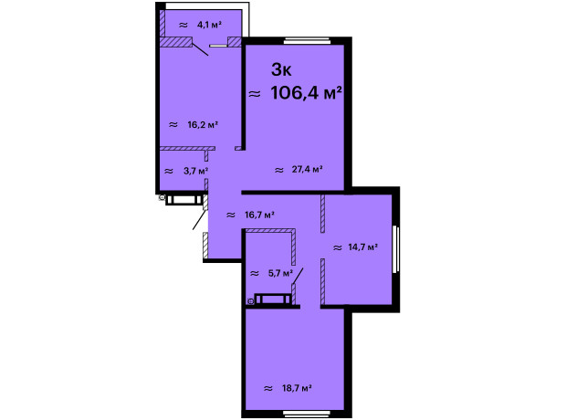 ЖК Оскар: планування 3-кімнатної квартири 106.4 м²