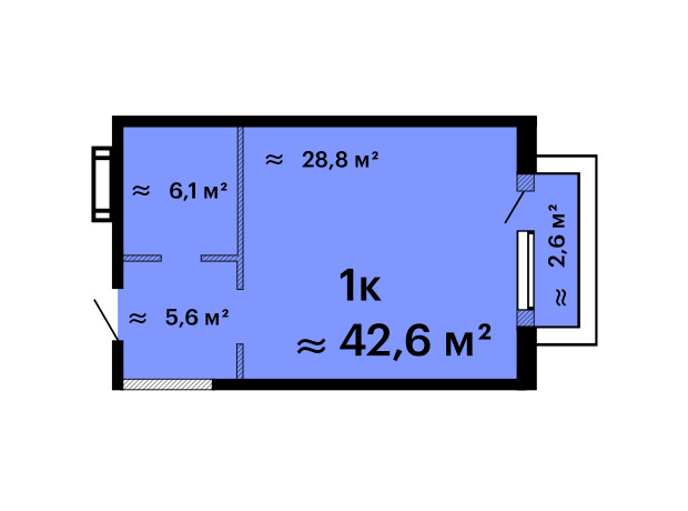 ЖК Оскар: планировка 1-комнатной квартиры 42.6 м²