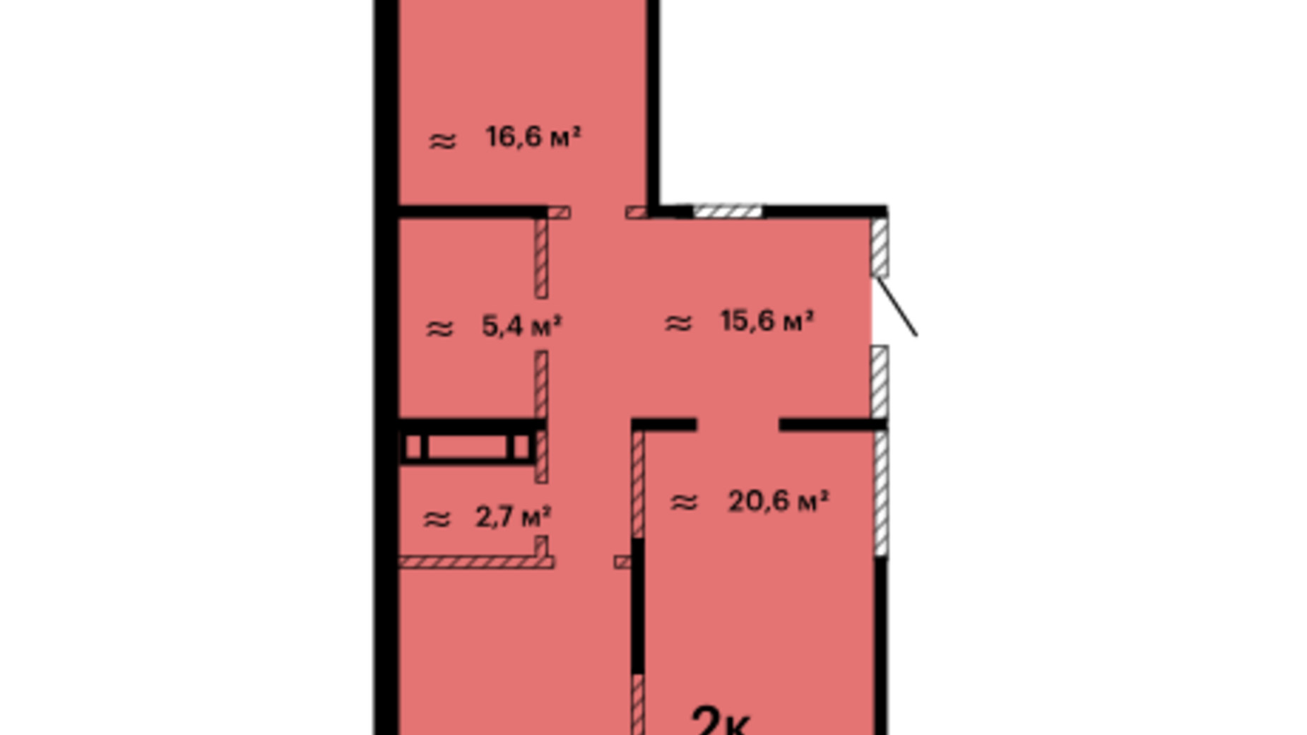 Планировка 2-комнатной квартиры в ЖК Оскар 82.2 м², фото 599445