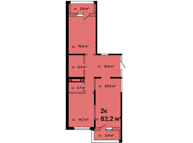 ЖК Оскар: планировка 2-комнатной квартиры 82.2 м²