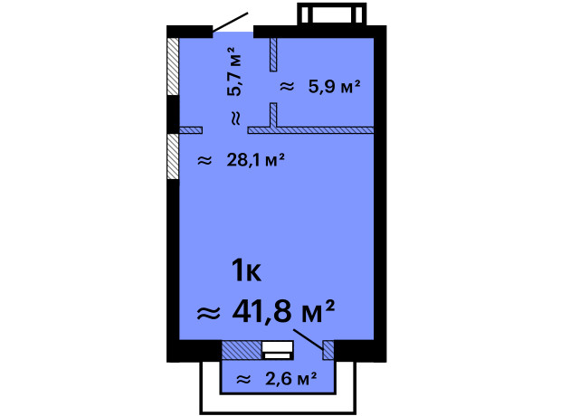 ЖК Оскар: планировка 1-комнатной квартиры 41.8 м²