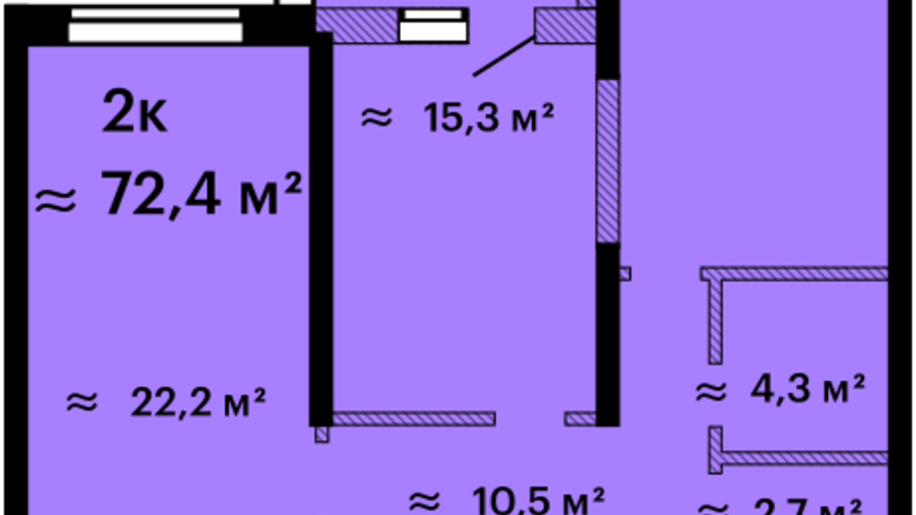 Планировка 2-комнатной квартиры в ЖК Оскар 72.4 м², фото 599510