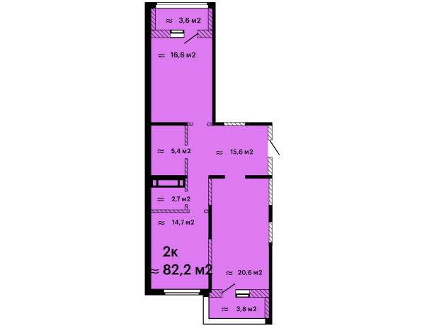 ЖК Оскар: планировка 2-комнатной квартиры 82.2 м²