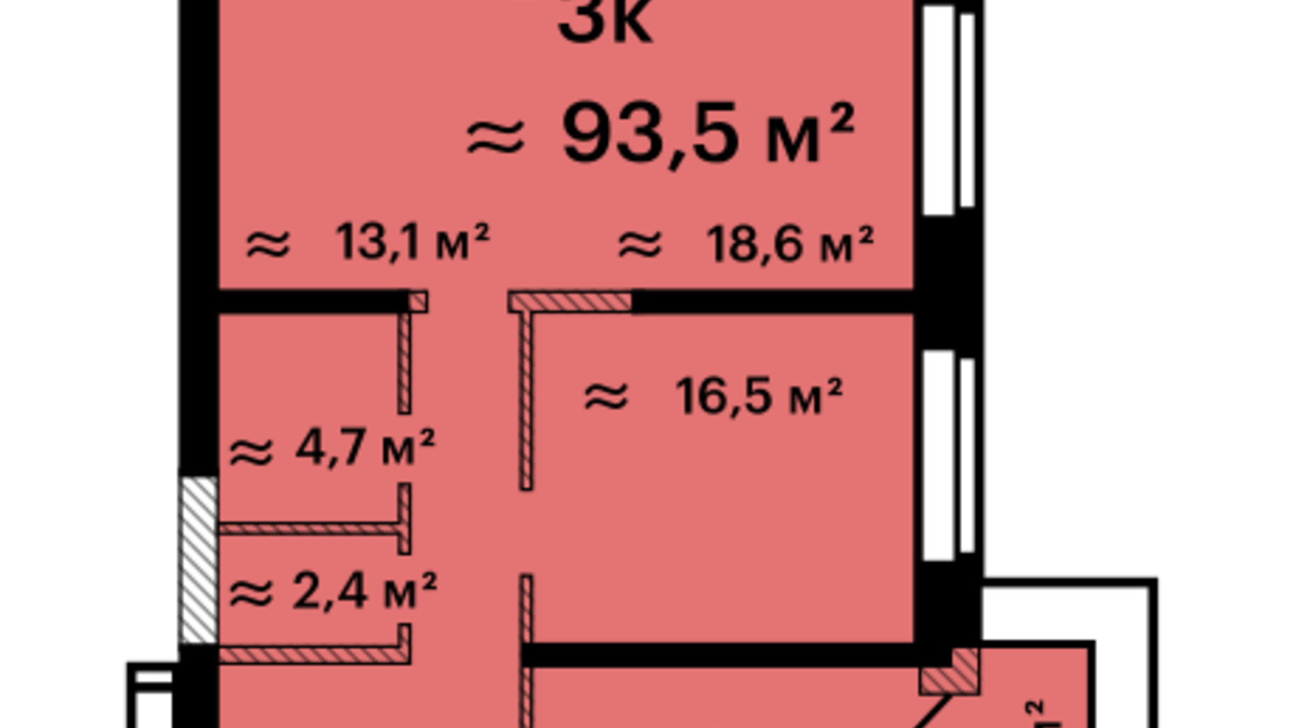 Планировка 3-комнатной квартиры в ЖК Оскар 93.5 м², фото 599517