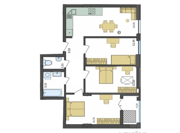 ЖК Амстердам: планировка 3-комнатной квартиры 82.09 м²