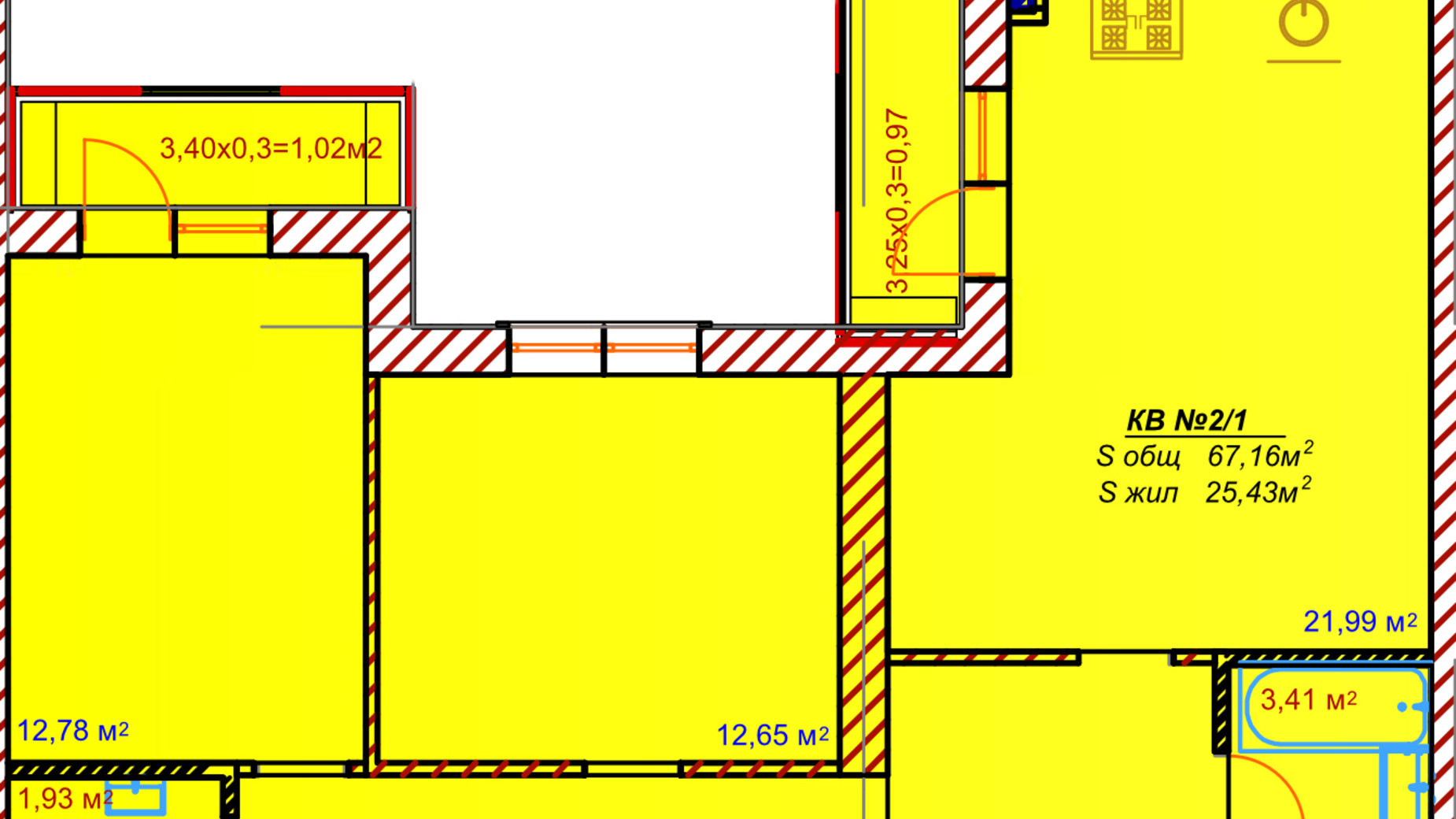 Планування 2-кімнатної квартири в ЖК Австрійський 68 м², фото 599670