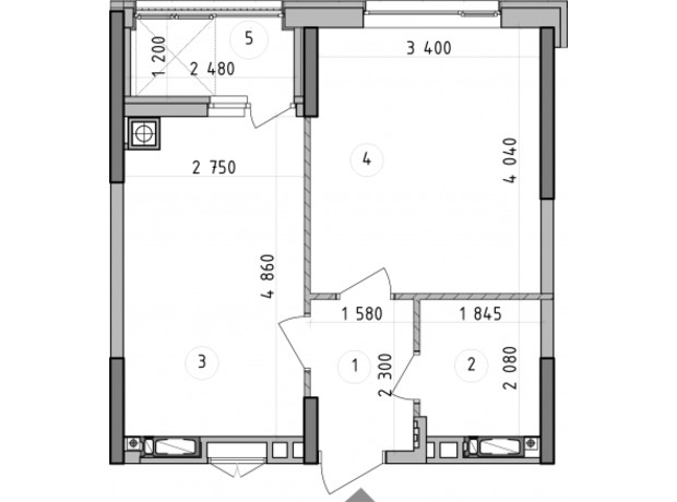 ЖК Оптимісто: планировка 1-комнатной квартиры 37.5 м²