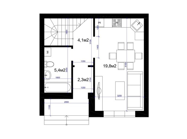 Таунхаус Амстердам: планировка 2-комнатной квартиры 73 м²