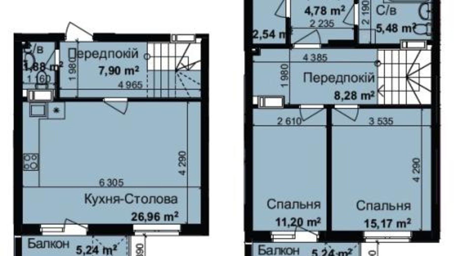 Планировка много­уровневой квартиры в ЖК Кришталеві джерела 87.33 м², фото 600460