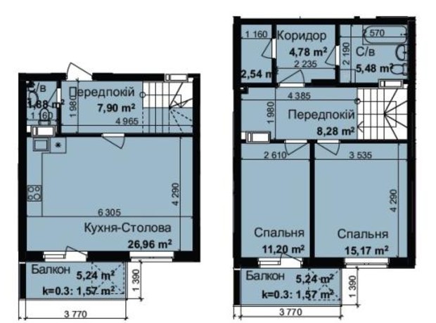 ЖК Кришталеві джерела: планировка 2-комнатной квартиры 87.33 м²