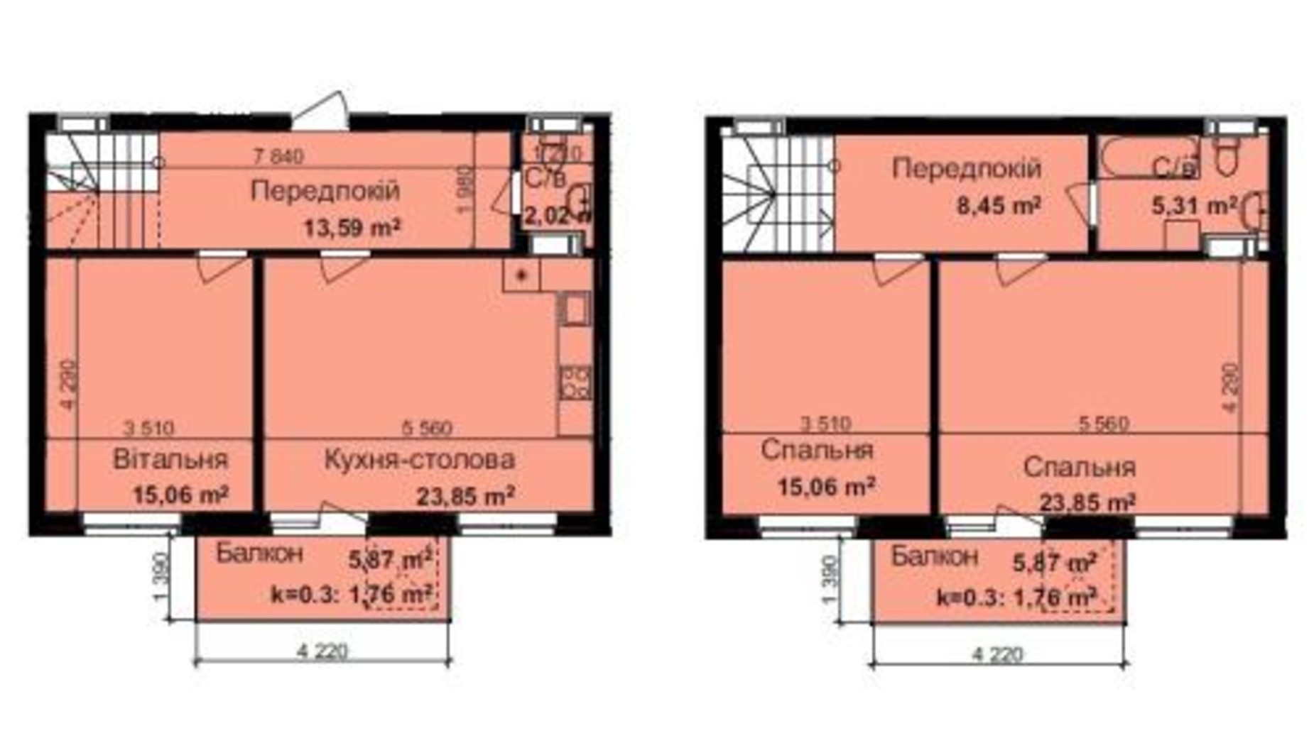 Планировка много­уровневой квартиры в ЖК Кришталеві джерела 110.71 м², фото 600461